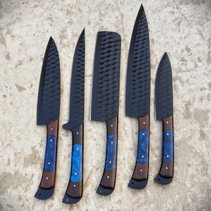 Ensemble de couteaux de cuisine Premium LEGACY BLADES en acier Damas, 5 pièces, faits à la main, en acier au carbone aiguisé, manche en bois, ambidextres - Product Image 3