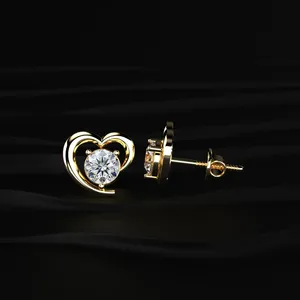 Round Diamond <b>Earrings</b> With Open Heart Shape Premium Stud <b>Earrings</b> 14K Lab Grown Stud Diamond <b>Earrings</b> Screw <b>Back</b> Stud <b>Earrings</b> - Product Image 2