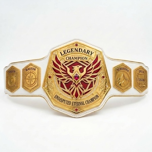 Premium Unisex Championship Belt in PU Leather with Gold Plates and Red Eagle Style for Martial Arts, <b>Wrestling</b> and Sports Event - Product Image 2