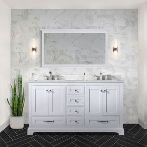 60 Pollici Mobile bagno doppio bianco con lavabo da 22 pollici Piano in marmo di Carrara e 58 pollici. Mobili da Bagno con Specchio - Product Image 2