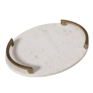 Plateau de service traditionnel en marbre avec poignée en laiton doré, accessoire décoratif pour la maison, les mariages et les hôtels, plateaux en laiton et en marbre - Product Image 2