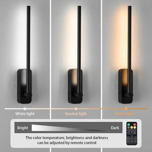 Lampes murales sans fil magnétiques rechargeables à clip pour chambre à coucher, luminaires LED noirs à intensité variable 3CCT - Product Image 5