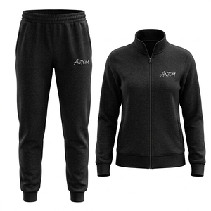 Custom Logo Women's Tracksuit Set 2 Piece <b>Fleece</b> <b>Jogger</b> Pants Full Zip Jacket Sportswear Gym Wear Sweatsuit OEM Wholesale - Product Image 3
