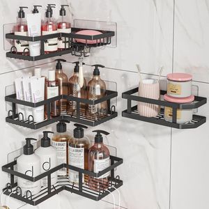 Organizzatore adesivo nero per doccia, porta sapone angolare senza foratura, mensole antiruggine, set da 4 pezzi per dormitorio o uso domestico - Product Image 1