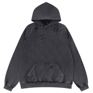 <b>Top</b> Selling Unique Design <b>Distressed</b> Hoodies High Quality Solid Pattern Customized Logo Winter Street Wear Fleece - Product Image 1