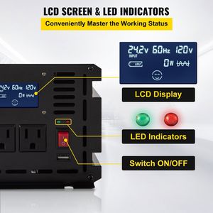 Inverter di Potenza a Onda Sinusoidale Modificata da 2000W, Convertitore Auto da DC 12V a AC 120V con Display LCD, Telecomando e LED per Inverter Solari - Product Image 4