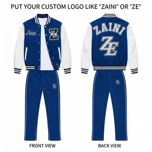 Traje Varsity Unisex Premium de 320g, Poliéster/Algodón, Color Sólido, Chaqueta Blanca Mostaza con Estampado, Pantalones a Juego con Ribete de Punto y Chenilla - Product Image 1