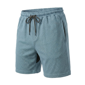Men's <b>Slate</b> Blue 100% Cotton Pique Shorts with Drawstring Waist Casual Breathable Bermuda Length Solid Color Knitted Fabric - Product Image 1