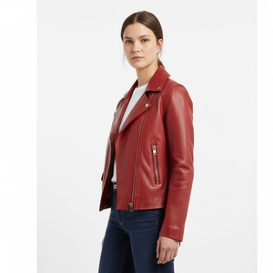 OEM Factory Supplier Women Sheep Skin PU <b>Jacket</b> Wholesale Custom Made Stylish Slim Fit <b>Biker</b> Outerwear Canvas Printed Cotton - Product Image 2