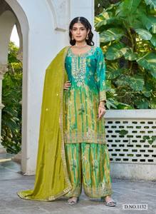 Salwar Kameez Chinon de Talla Única con Estampado Digital y Material de Organza con Trabajo Manual para Mujer, Ropa de Fiesta - Product Image 3