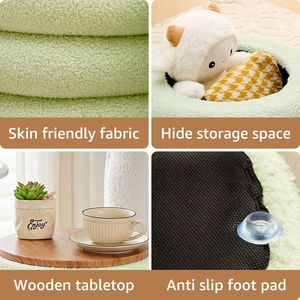 Pouf Contenitore Rotondo Moderno in Sherpa con Vassoio Ribaltabile, Sgabello da Toeletta in Teddy, Sedia Imbottita per Trucco, Arredo Casa - Product Image 5