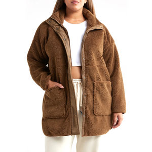 Chaquetas de lona con cremallera y cuello alto unisex al por mayor, forro polar Sherpa, ajuste clásico, bolsillos frontales, transpirables, de peso pesado, para invierno. - Product Image 1