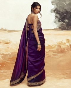 Sari de Rayón Georgette Bordado, Reversible, Antiarrugas, de Secado Rápido, para Fiestas de Otoño al Estilo Bollywood - Product Image 2