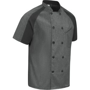 Veste de chef pour homme de haute qualité à manches courtes, double boutonnage, gris, polyester et coton, uniforme de restaurant - Product Image 5