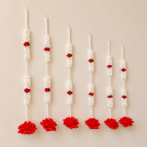 Guirnalda Colgante de Rosas Blancas y Perlas, Decoración de Pared con Flores Rojas, Toran Hecho a Mano para Decoración de Bodas, Hogar y Mandir - Product Image 1