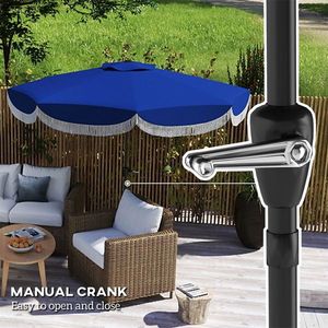 Ombrellone da Patio Blu Navy Elegante da 2,68 m con Protezione UPF 30+ e 8 Stecche, Ombrellone da Esterno/Spiaggia con Inclinazione a Pulsante - Product Image 5