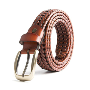 Cinturón de Cuero Trenzado de Alta Calidad, Diseño Personalizado Informal para Exteriores, Hebilla Cómoda, Cinturones de Cuero Genuino para Hombre - Product Image 1