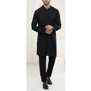 Traje Afgano para Hombre 2026 a Precio Económico, con Bordado Minimalista en el Cuello, Conjunto Tradicional Islámico Shalwar Kameez para Usar en Verano, Bandhgala - Product Image 1