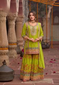 Traje Palazzo Moderno Chinon Listo para Usar con Bordado de Cording Dori y Lentejuelas para Bodas, Fiestas, Graduaciones y Diwali - Product Image 2