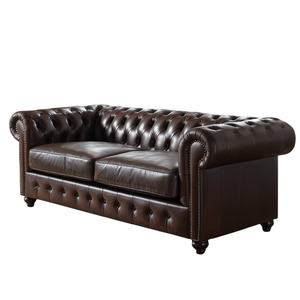Traditional Brown Leather Chesterfield Loveseat with Deep Tufted Back Classic 2 <b>Seater</b> <b>Sofa</b> for Living Room Office Hotel - Product Image 2
