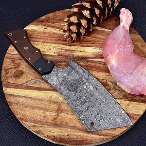Brand New Edition Custom Handmade Damascus Steel Raindrop Surface Full Tang 7" Blade Meat Cleaver Knife w/Wood Handle - Product Image 3