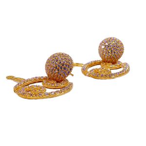 Gold Plated Cubic Zirconia Earrings With Spiral Design For Women Party Jewelry Glam Style Micro Pave Setting - Product Image 5