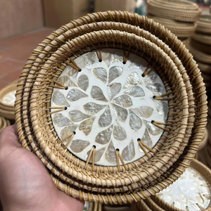 Bandeja de ratán premium con incrustaciones de nácar para decoración de interiores, mesa de servicio, artesanía tejida de Vietnam - Product Image 1