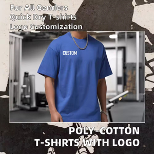T-shirt en coton tricoté uni, séchage rapide, respirant, avec logo personnalisé, pour le sport et la course, col rond, coupe classique, décontracté, imprimé, brodé, vierge - Product Image 2