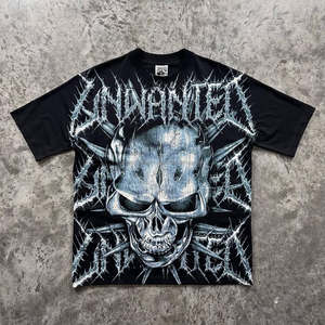 Camisetas extragrandes de verano 2025 para hombre, ropa informal de algodón 100% negra personalizada, estampado de calavera altamente personalizado - Product Image 1