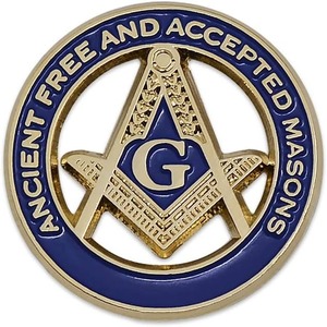 Ancient Free & Accepted Masons Square & Compass <b>Round</b> Masonic Lapel Pin - [Blue & Gold][1'' Diameter] - Product Image 1