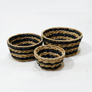 Nouvel ensemble de paniers de rangement ronds en jonc de mer à rayures, design innovant, pour l'organisation - Product Image 1