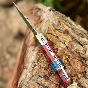 Couteau pliant artisanal OEM en acier Damas avec manche en bois dur, couteau utilitaire EDC ultra-affûté - Product Image 4