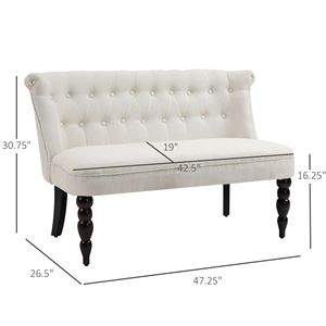 Divanetto Bianco Crema per Arredamento Casa con Design Trapuntato a Bottoni e Gambe in Legno - Product Image 3