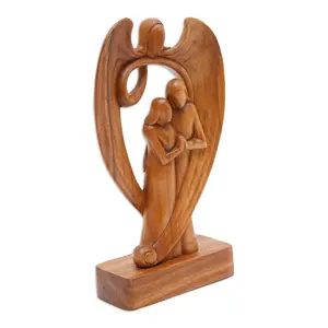 Sculpture en bois d'ange gardien et de couple, sculptée à la main, accent décoratif pour étagères, tables, maison, bureau, salon, style moderne - Product Image 4