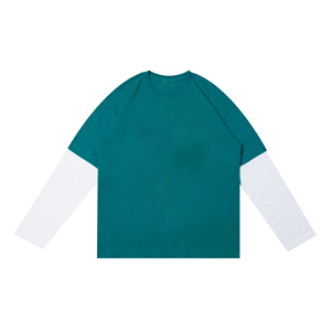 Conjunto de Dos Piezas de Ropa Urbana para Hombre de Alta Calidad, Camiseta Holgada con Hombros Caídos, Corte Holgado, Color en Contraste, Manga Larga, Estilo en Capas - Product Image 2