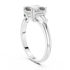 Bague de fiançailles ovale en or avec diamant de laboratoire et accents baguette, élégante bague solitaire ovale à trois pierres style cathédrale, bijoux modernes - Product Image 3