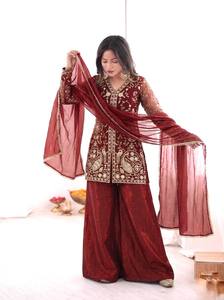 Robe Anarkali longue brodée marron pour femme, tenue traditionnelle indienne et pakistanaise pour mariage, coupe ample en soie - Product Image 3