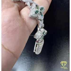 Luxury Fully Iced Out Clover Bracelet Moissanite Diamond Green Sapphire Accents Gold Plated Fashion Jewelry <b>Men</b> Women's Wedding - Product Image 3