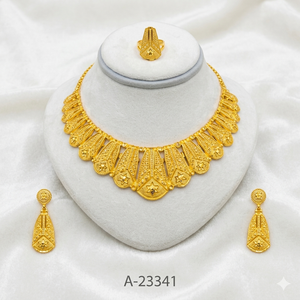 Conjunto de Joyería de Flores Chapadas en Oro de 24K para Mujer, Collar, Pendientes y Anillo, Estilo Étnico para Boda, Modelo A-23339 - Product Image 2