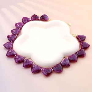 Colliers Cœur Tendance Bohème Multicolore en Résine Acrylique pour Femme, Collier Ras-du-Cou Perlé avec Perles d'Amour, Violet - Product Image 2