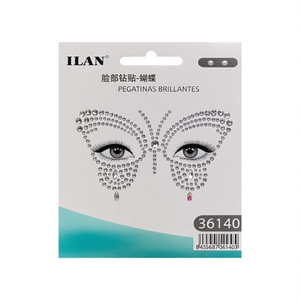 Adesivi per il viso con strass ILAN, design a farfalla per decorazione facciale 36140 - Product Image 2