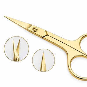 Ciseaux de toilettage en acier inoxydable - Ciseaux à sourcils - Ciseaux de manucure et de beauté courbés de petite taille pour femmes (doré) - Product Image 4