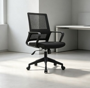 <b>Ergonomic</b> Mesh Office <b>Chair</b> Fixed Armrests Swivel Open Back Plastic Base Manual Adjustment Minimalist Design - Product Image 1