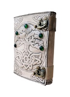 Carnet d'adresses vintage en cuir imprimé spirale, style Wiccan, avec papier festonné fait main, écologique, idéal pour les voyages et comme cadeau.