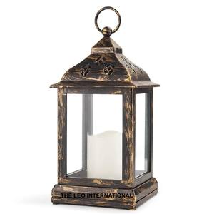 Farol de Vela de Metal, Hierro y Vidrio, Estilo Antiguo Marrón, Decoración para el Hogar, Iluminación Moderna - Product Image 1