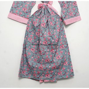 Peignoir Kimono pour femme, 100% coton, doux, imprimé numérique, col en V, longueur intégrale, manches longues, respirant, séchage rapide, été - Product Image 6