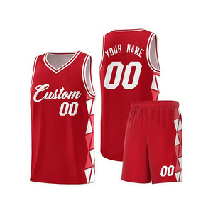 Ensemble de maillots de basket-ball personnalisés, rouge, col en V, sans manches, en maille respirante, unisexe, pour adultes, vêtements d'équipe, imprimé géométrique - Product Image 1