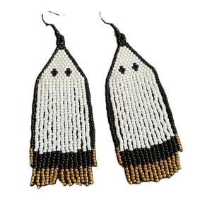 Seed Beads Embroidery Flower Style Lightweight Shape <b>Earrings</b> White <b>Red</b> Blue Colors Beaded Fringe Handmade India - Product Image 4