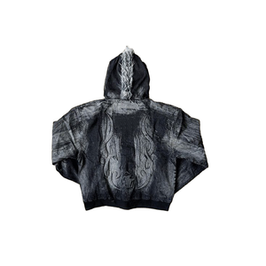 Gothic Oversized Cropped Hooded Sweatshirt Batwing Sleeve Printed Denim Style <b>Men</b> Autumn Wear Breathable Back Logo Design - Product Image 2