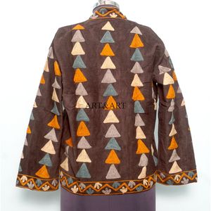 Chaqueta Vintage con Bordado Floral y Botones, Forro de Algodón a Rayas, Hecha a Mano, Otoño Invierno, Ecológica, Transpirable, de Secado Rápido - Product Image 5